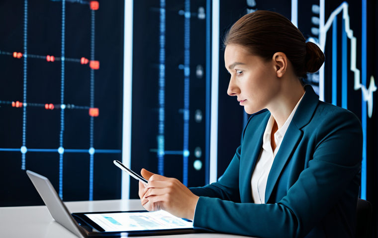 A professional, thoughtful businesswoman in a modest business suit, seated at a sleek modern desk. She is deeply focused, looking at a tablet displaying subtle, abstract data insights related to audience demographics. The background is a blurred, contemporary office setting with soft, ambient lighting, hinting at an unseen audience or demographic information. Perfect anatomy, correct proportions, natural pose, well-formed hands, proper finger count, natural body proportions. High-quality professional photography, detailed, realistic, safe for work, appropriate content, fully clothed, professional dress, family-friendly.