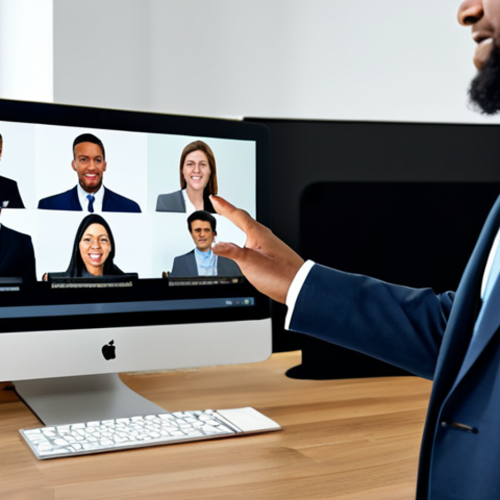 A professional speaker, fully clothed in a modest business suit, presenting confidently to a diverse, engaged group of virtual participants. The scene conveys dynamic interaction within a modern, clean online meeting environment, featuring implied multiple participant windows. High-quality professional photography, natural lighting, perfect anatomy, correct proportions, natural pose, well-formed hands, proper finger count. Safe for work, appropriate content, fully clothed, professional.