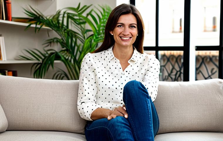 "Lifestyle Q&A"**

"A warm and inviting living room in Rome, Italy.  A fully clothed, friendly-looking woman in her early 30s, wearing a stylish yet modest blouse and jeans, sits comfortably on a sofa. She's engaging directly with viewers, gesturing slightly with one hand.  Soft, natural light. Bookshelves and plants in the background.  Safe for work, appropriate content, professional, family-friendly, perfect anatomy, correct proportions, natural pose, well-formed hands, proper finger count, natural body proportions."

**