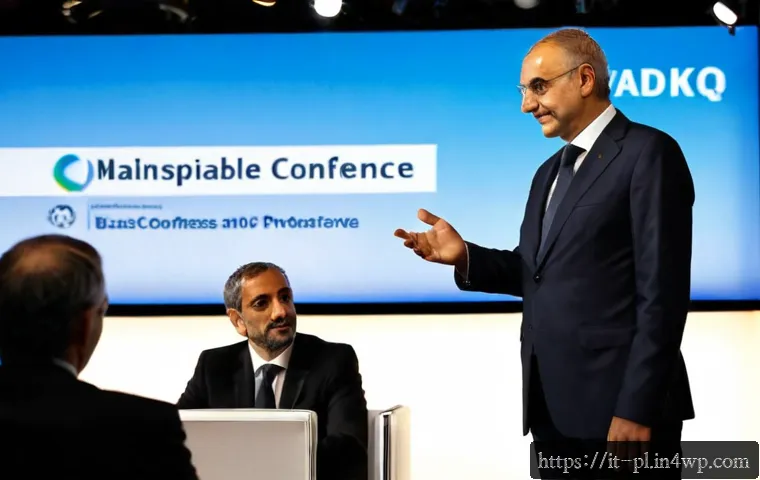 Home 8 질의응답 세션에서 피해야 할 실수 - Photorealistic Italian business conference Q&A session, a middle-aged presenter at a clean stage pau...
