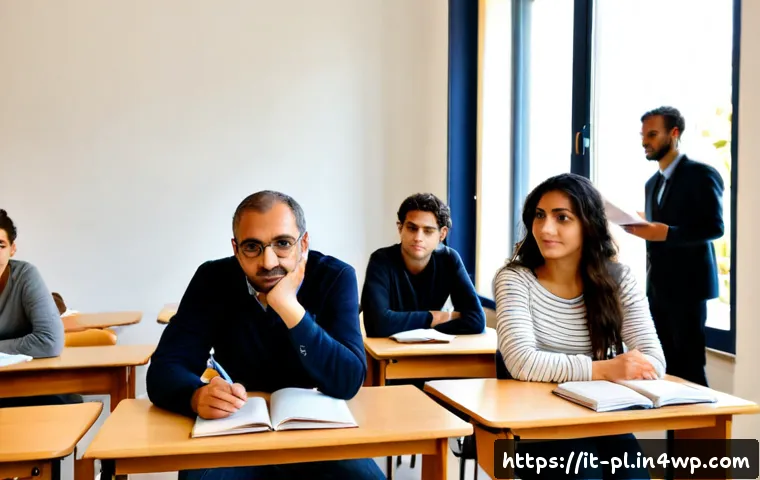 Home 11 질의응답 세션에서의 비판적 사고 활용 - Photorealistic Italian university seminar room during a thoughtful question-and-answer session, dive...